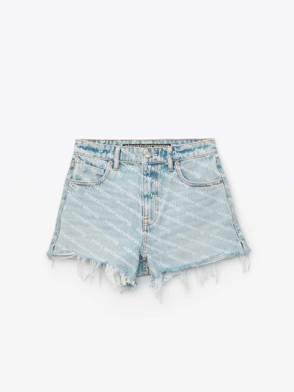 Alexander Wang Light Blue All-Over Logo Denim Cutoff Shorts - Picture 5 of 8